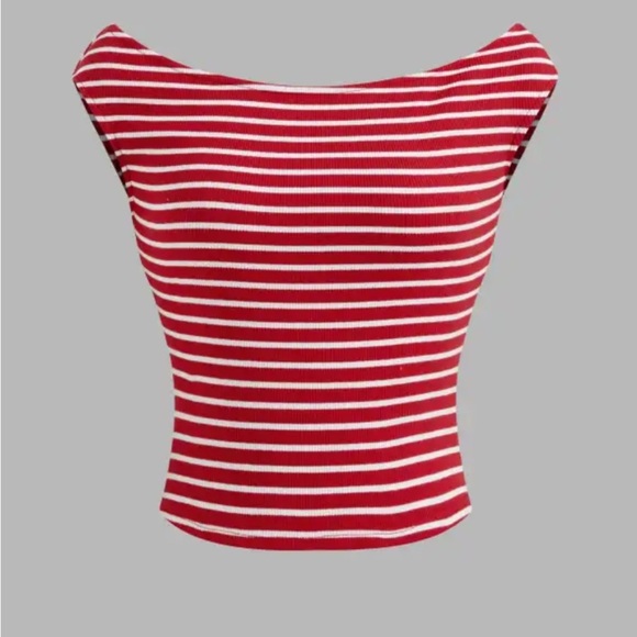 Cider Tops - CIDER Red & White Striped Ribbed Cap Sleeve Top NWT